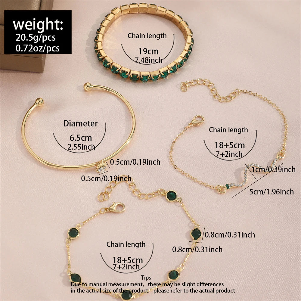 Radiant Serpent Glam Bangle Set – 4PC Gemstone & Rhinestone Bracelets