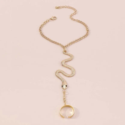 Serpent Queen Hand Chain – Gothic Snake Bracelet Ring in Gold & Silver
