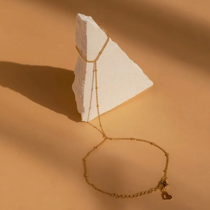 Boho Grace Beaded Hand Chain – Minimalist Bracelet Ring Set in Gold & Silver