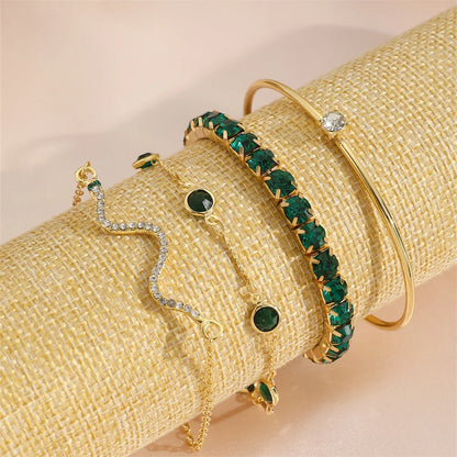 Radiant Serpent Glam Bangle Set – 4PC Gemstone & Rhinestone Bracelets