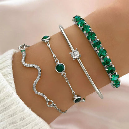 Radiant Serpent Glam Bangle Set – 4PC Gemstone & Rhinestone Bracelets