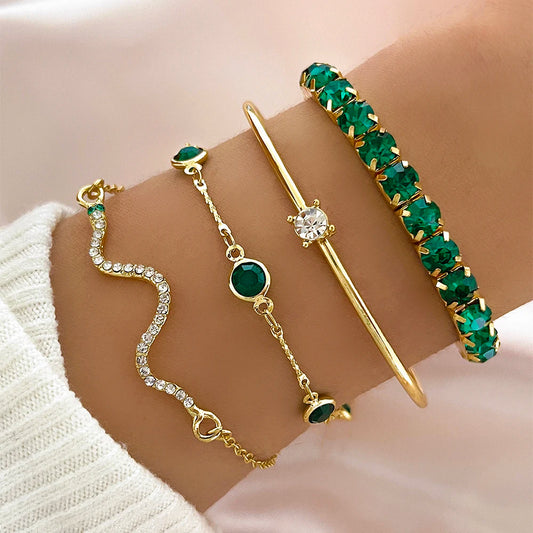 Radiant Serpent Glam Bangle Set – 4PC Gemstone & Rhinestone Bracelets