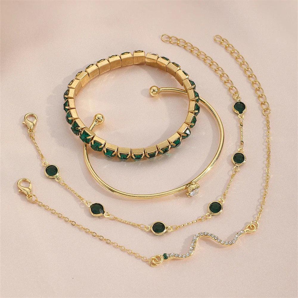 Radiant Serpent Glam Bangle Set – 4PC Gemstone & Rhinestone Bracelets