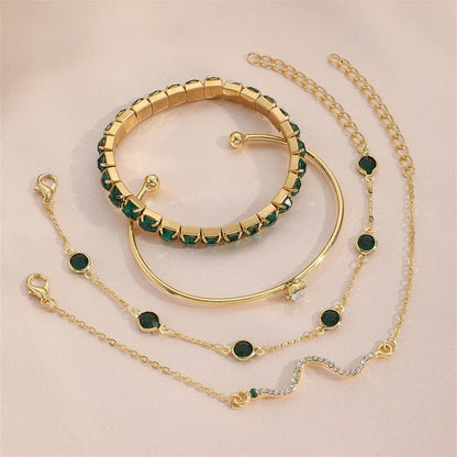 Radiant Serpent Glam Bangle Set – 4PC Gemstone & Rhinestone Bracelets