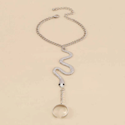 Serpent Queen Hand Chain – Gothic Snake Bracelet Ring in Gold & Silver